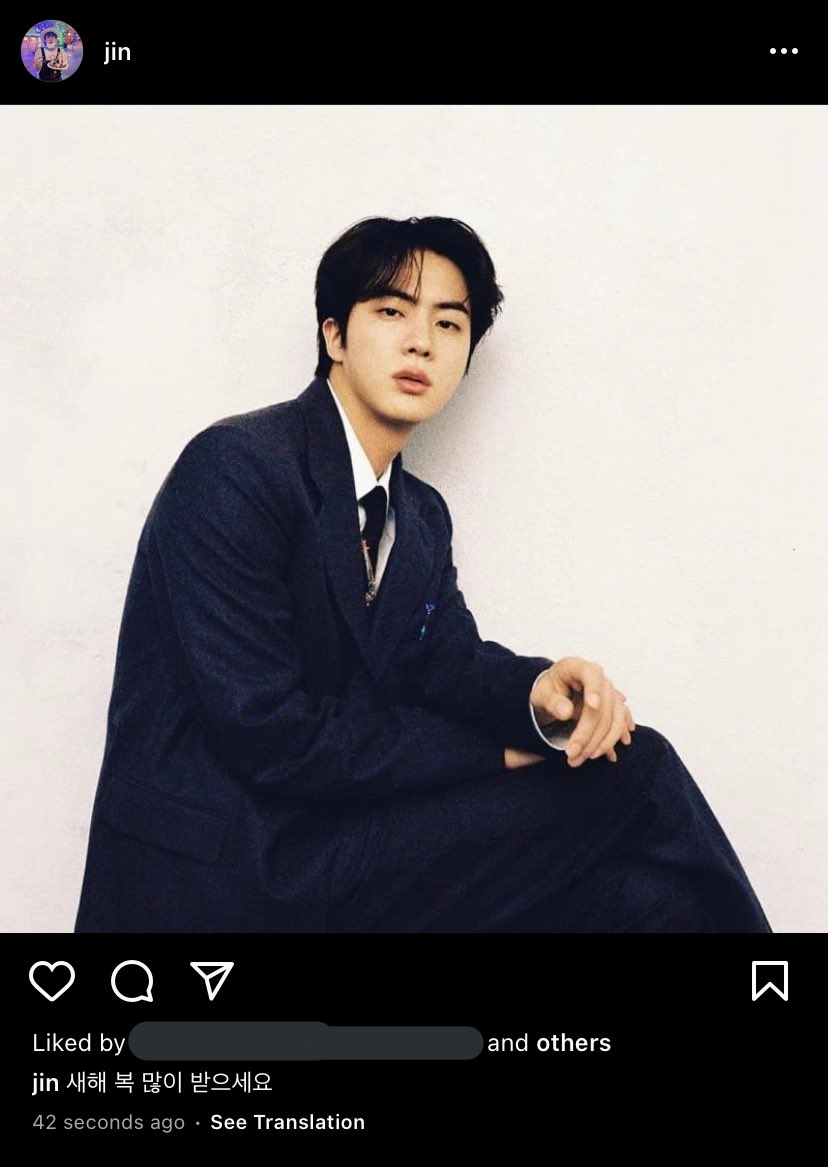 btsinthemoment's tweet photo. [jin] instagram post 

🐹 recieve lots of new year blessings (happy new year) https://t.co/5leRTwyNNK