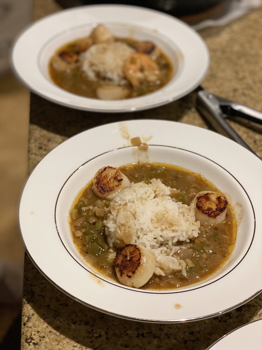 the_money_pit's tweet photo. Gumbo with scallops and shrimp. https://t.co/C6LDqSwsRD