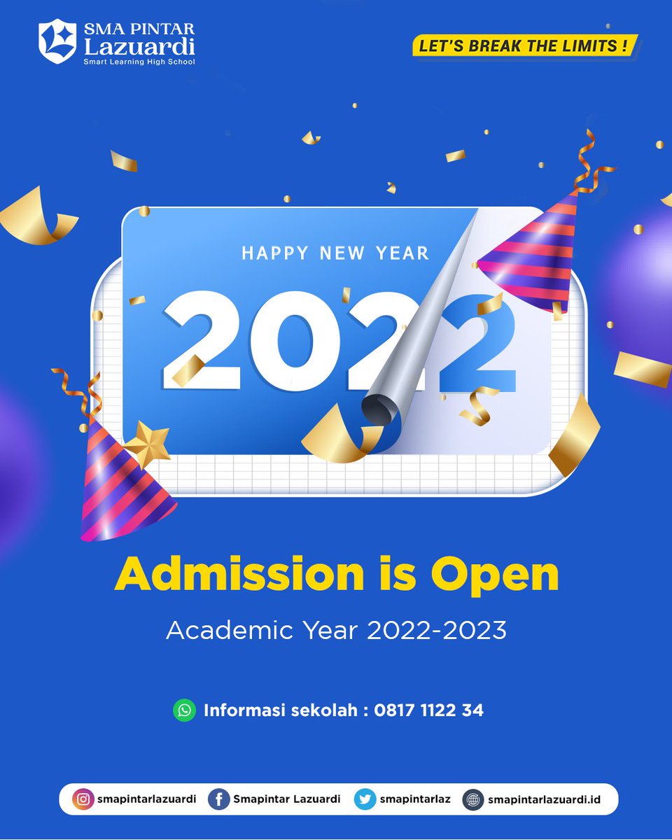 Happy new year! Let your dreams take flight in the new year!

#SMAPINTARLAZUARDI #smapintar 
#letsbreakthelimits 
#sekolahonline #sekolahdaring #sekolahunggulan