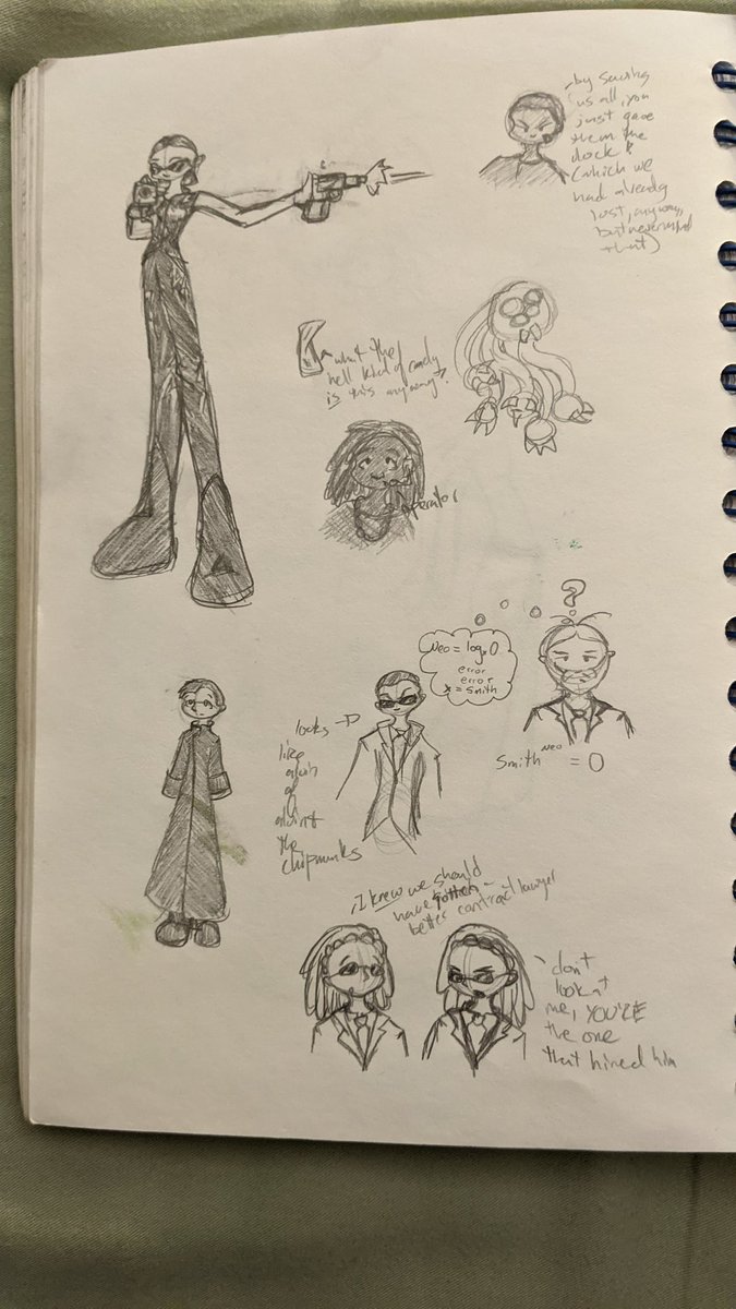 I didn't think I'd absorbed that much of the matrix sequels but I just found this page of matrix drawings from....freshman year high school? Featuring everyone's favorite: Long Trinity 