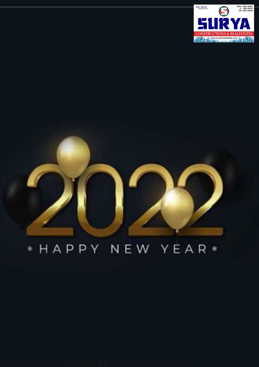 rameshboge2's tweet photo. Surya Real Estate Wishes You- May the upcoming year bless you with the promotion you deserve! Happy New Year 2022!
#NewYear2022 #NewYear #NewYear_SKZ2022 #HAPPYNEWYEAR2022 https://t.co/Oer0SxD6RH