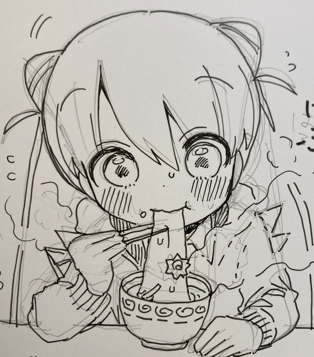 サイン本で雑煮食べてるメルメル描いたけど可愛い 何か食べてるキャラって可愛いな 