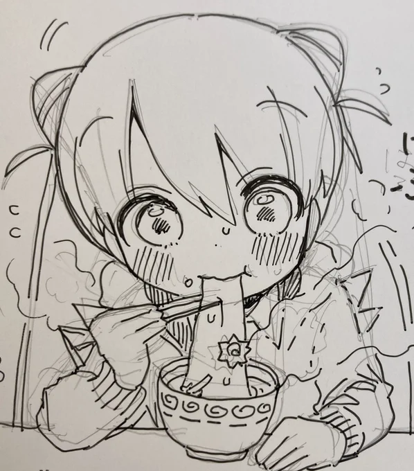 サイン本で雑煮食べてるメルメル描いたけど可愛い 何か食べてるキャラって可愛いな 