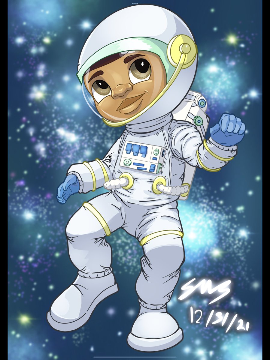 ShomariDesigns's tweet photo. Had to end the year with a Lil Shu drawing! May 2022 be out of this world for everyone. Stay hopeful 
.
.
#lilshunthem #happynewyear2022 #comics #blackcomics #artlife #procreate #webtoon #digitalillustration #drawing #webcomics #astronauts #nasa #stars #outerspace #science #kids https://t.co/kDT87qzMaM
