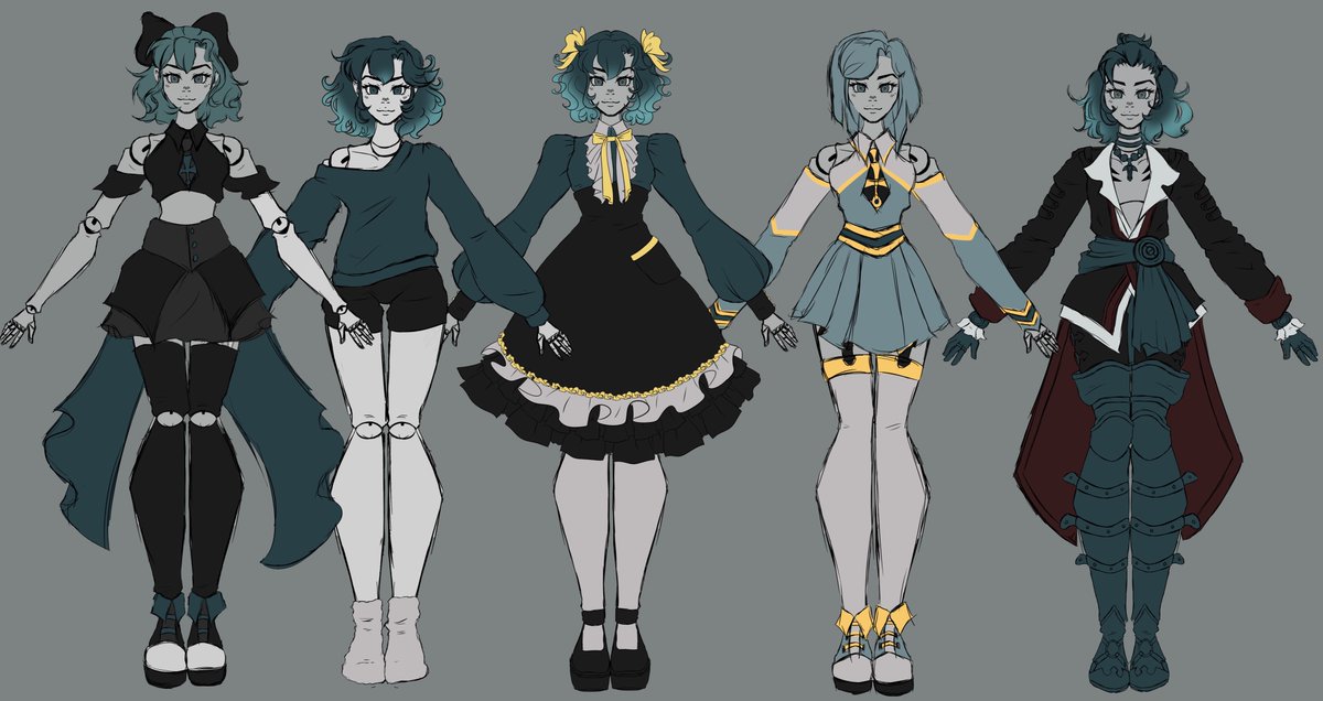 OddityZM's tweet photo. Here's all the outfits we worked on during the stream, which one is your favorite? 
#ArtistOnTwitter #WorkinProgress #characterdesign https://t.co/mRoS6XQUKo