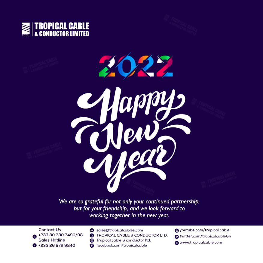 TropicalcableGH's tweet image. Celebrating a new year blessed with endless possibilities as we continue to live to our promise of providing quality products for all your electrical needs. #HappyNewYear #TropicalCables