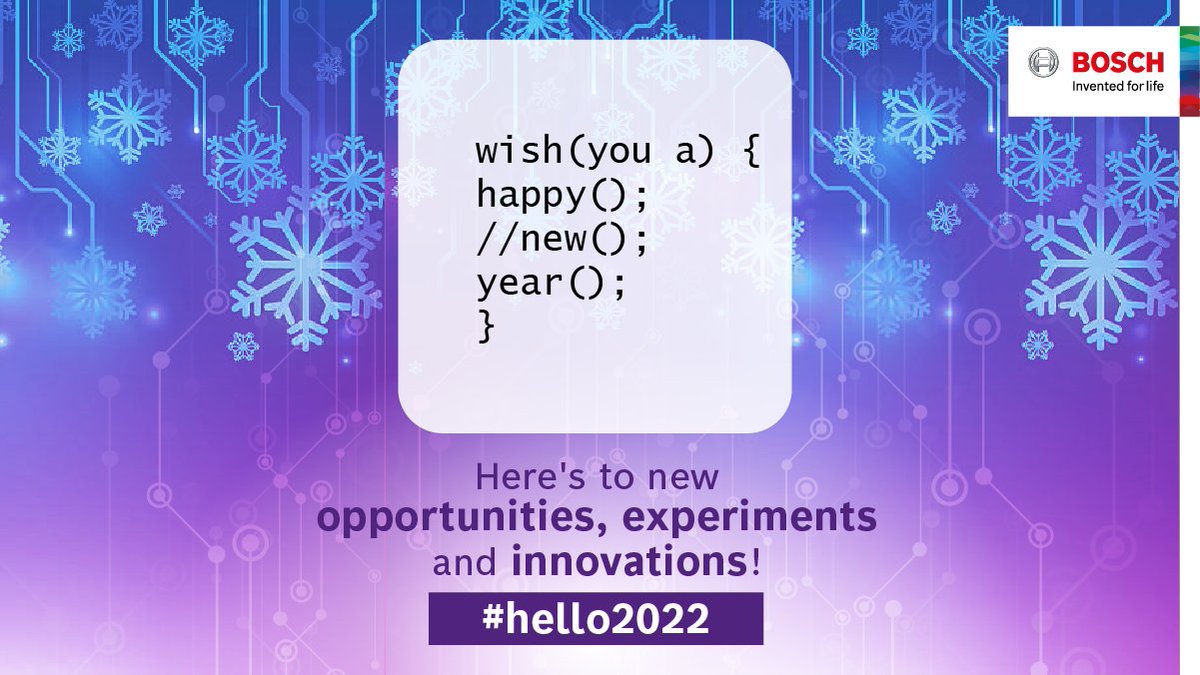 BoschSoftware's tweet photo. Hello, 2022!
#RBEI wishes you and your loved ones a safe and happy new year.

 #NewYear #2022 https://t.co/aN5IeQnVn0