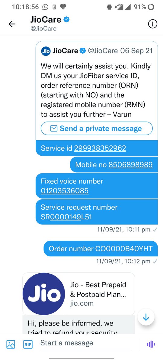 rpihu's tweet photo. It is going to be an year and I have not got my refund from jio. #JioFiber please let me know what should I do for the refund #Jio #ambani Below I am attaching the response let me know what to do? https://t.co/oxiP6nJ6c1