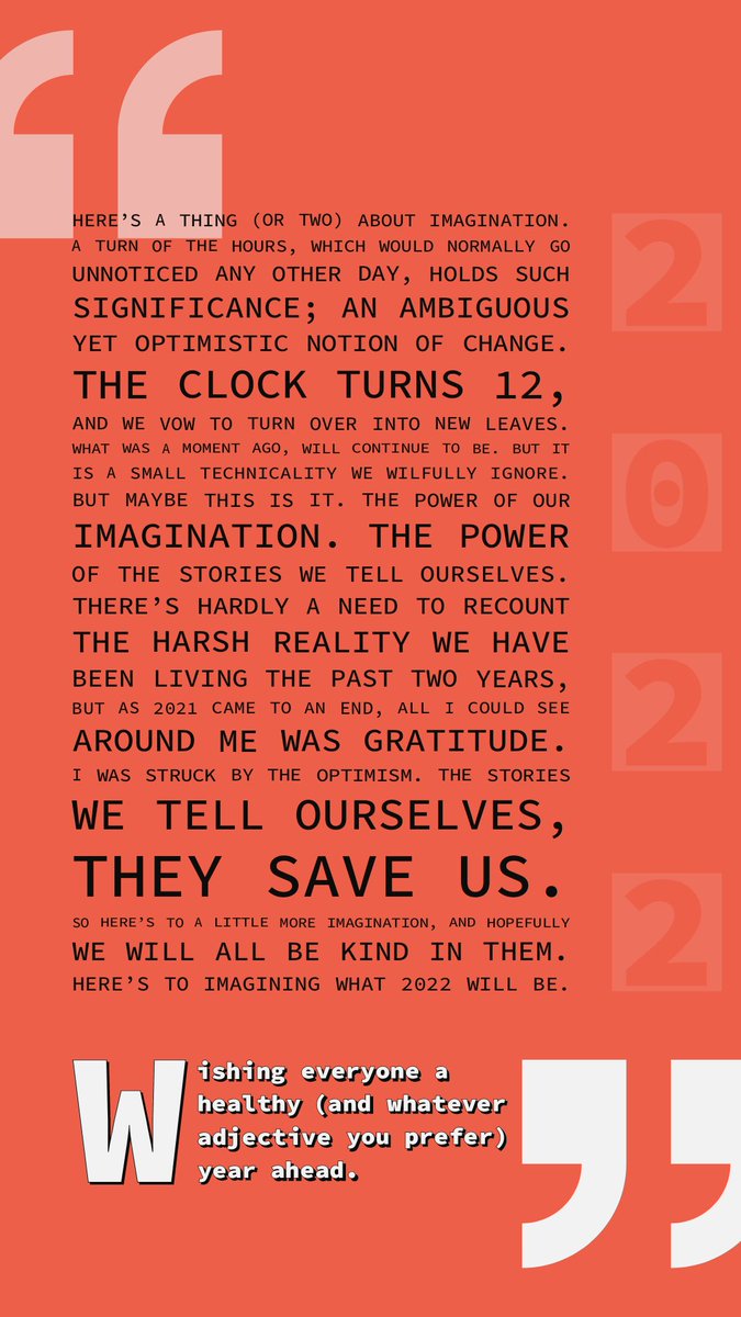 surjyarc's tweet photo. Here's to imagining what 2022 will hold, and accepting it in stride. Have a healthy 2022! https://t.co/LtvZtU9feo