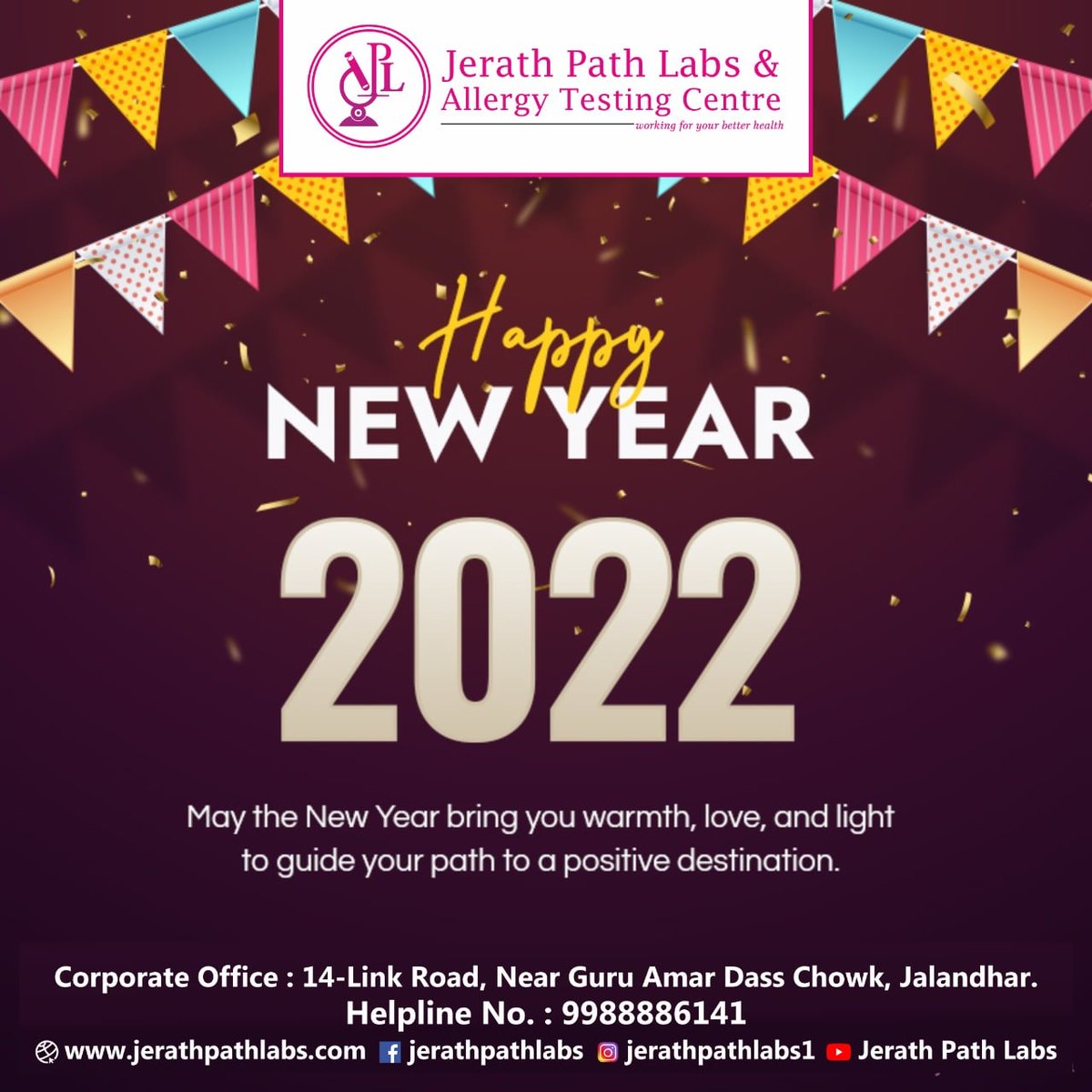 JerathLabs's tweet photo. May  the New Year bring you warmth, love and light to guide your path to a positive destination. Jerath Path Labs &amp; Allergy Testing Centre wishes you a very Happy New Year.
#JerathPathLabs #jerathgroup #drprashantjerath #HappyNewYear #jalandhar #healthylife https://t.co/NuU1bEol2L