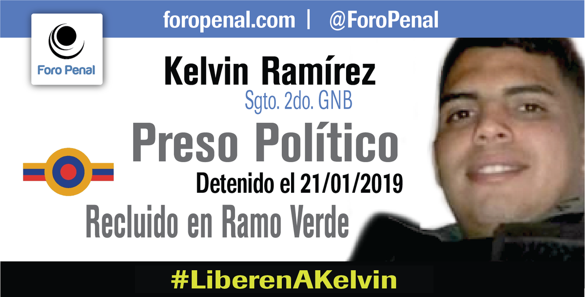 ForoPenal's tweet photo. Kelvin Ramírez: Sgto 2do GNB, privado de libertad con fines políticos desde 21/01/2019.-
#LiberenAKelvin
#Venezuela
#FelizAño 2022 Sin Presos Políticos https://t.co/Umvm0Bns3f
