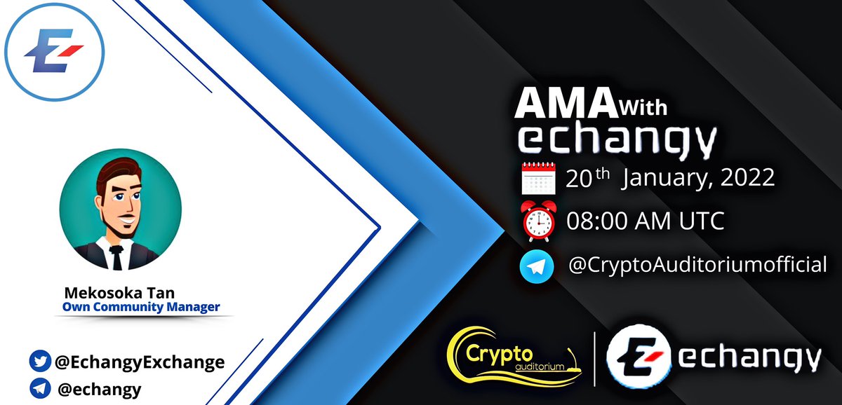 Sheryycrypto's tweet photo. 📢 We're pleased to announce that our next💎🤝#AMA with @EchangyExchange on 20th Jan at 8:00 AM UTC

💰 Reward Pool:100$
💎 Venue: https://t.co/tfHHeZSSxo…
💎 Rules:
✅ Follow @cryptoauditorm1 &amp; @EchangyExchange 
✅ Like &amp; Retweet
✅ Comment Questions &amp; Tag 3 Friends with BEP20 https://t.co/tNPnc1ctnR