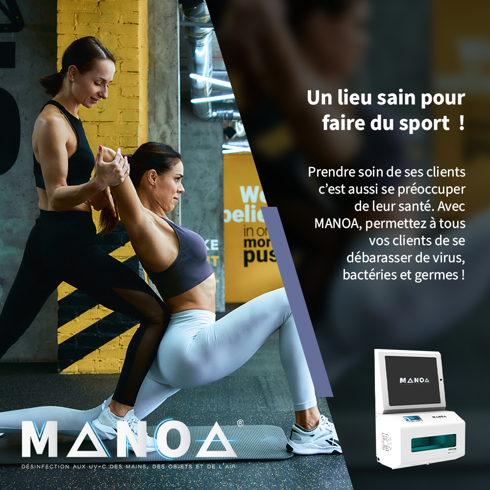 Pour préserver les clients de votre salle de sport et leur permettre de continuer leurs activités sportives sans risques de contamination, installez le MANOA UVC appareil de désinfection des mains, des petits objets et de l’air.
En savoir plus ?
 📳Tél. : +33 (0)9 70 07 70 00