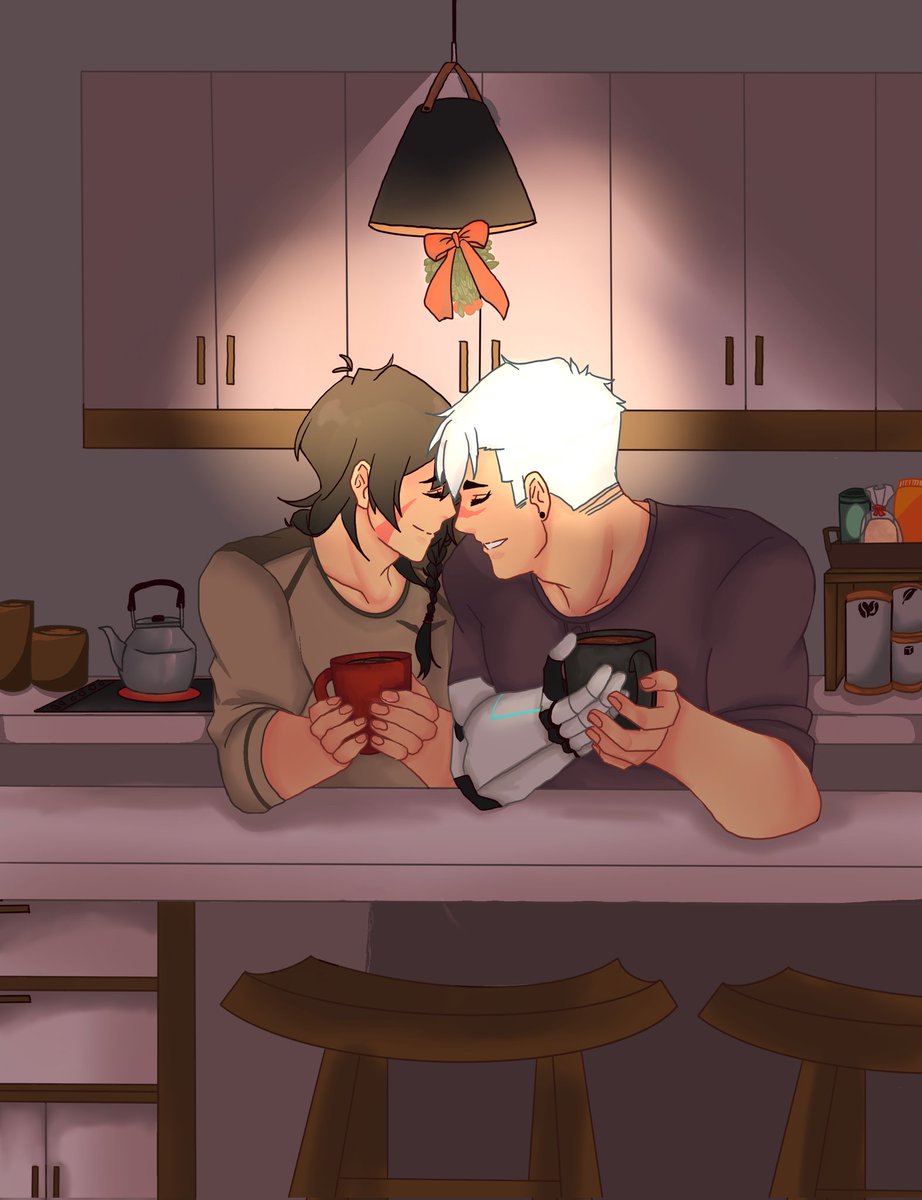 existence_proof's tweet image. my belated #sheithsecretsanta for @museawayfic 🎄🎉 for @BangSheith 🥺🥺
after a loud merry xmas celebration w their friends, #sheith then go home and have a quiet moment in their kitchen feat mistletoe 
thank u for organizing this and i hope you've had a good year ✨✨✨