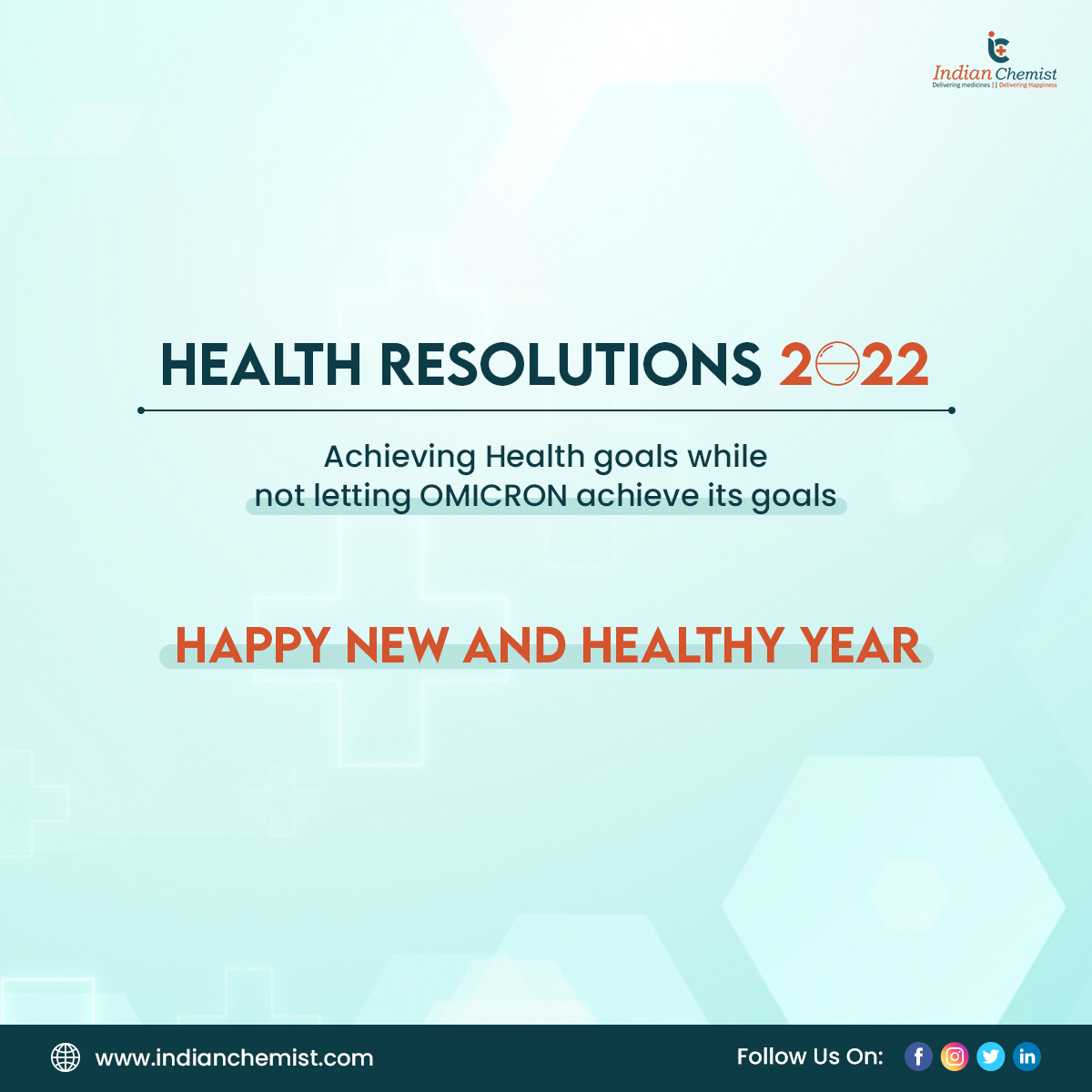 ic4you_india's tweet photo. 2021 taught us to be humble, hopeful & resilient.
Let us pledge to carry forward these learnings in our hearts and make 2022 a year of health, hope and happiness!
Wishing you a Happy and prosperous 2022.
.
.
.
#happynewyear2022 #indianchemist #newyear2022 #omicronvariant https://t.co/V6zmxWtPij