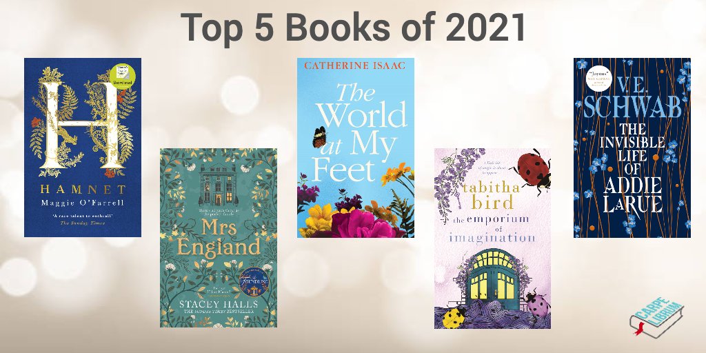 Announcing my Top 5 Books of 2021:
carpelibrum.net/2022/01/top-5-…
- Hamnet by Maggie O'Farrell
- Mrs England by <a href="/stacey_halls/">Stacey Halls is away</a>
- The World At My Feet by @CatherineIsaac_
- The Emporium of Imagination by <a href="/tabithabird/">Tabitha Ann Bird</a>
- The Invisible Life of Addie LaRue by <a href="/veschwab/">Victoria/V.E. Schwab</a> <a href="/AusBookBloggers/">AussieBookBloggers</a>