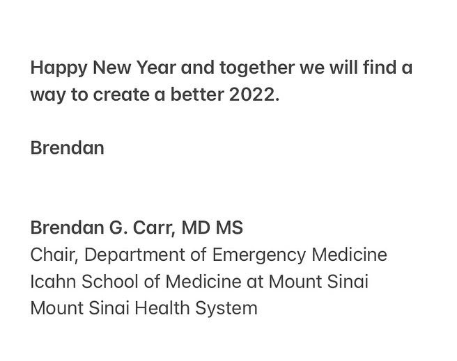 A message from our Chair <a href="/Dr_BrendanCarr/">Brendan G. Carr, MD, MA, MS</a> to the extraordinary team we call the Department of Emergency Medicine at Mount Sinai. #WeFindAWay