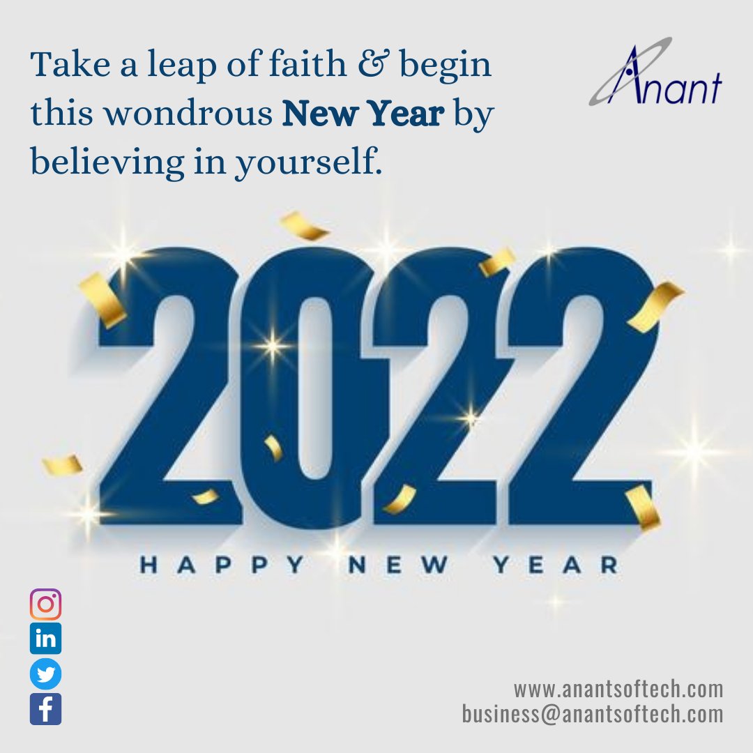 AnantSofttech's tweet photo. The Year of New Hope &amp; #Happiness #2022 will arrive soon and we'll say Bye Bye to 2021 &amp; Welcome the #NewYear with new hope, #commitment, #resolutions, and #wishes. Cherish every moment of the days to come. Happy New Year! 

.

#AnantSofttech #HealthcareIT #softwaredevelopment https://t.co/j6Nt1KTcqK