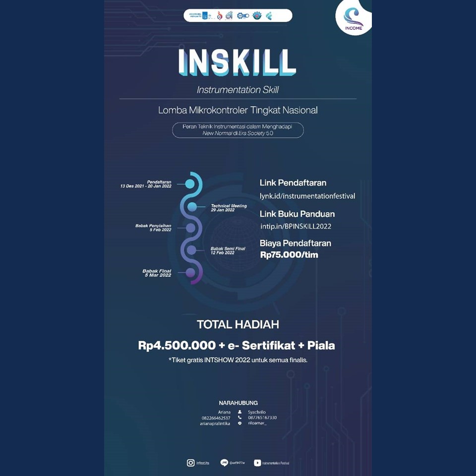 INTRUMENTATION FESTIVAL ITS 2022]

Hai, siswa siswi SMA/SMK sederajat!
📞Engineering enthusiast calling you

ATTENTION
Pendaftaran INCOME sudah dibuka, catat tanggalnya dan siapkan karya terbaikmu!

#InstrumentasiITS #ITSCampus #ITSSurabaya #INFEST2022 #MasukVokasiITS #VokasiITS