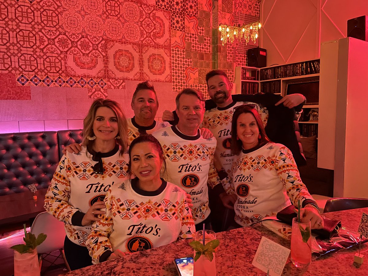 BOOMMOD's tweet photo. Happy Holidays from The MOD Squad to you and your family! #modsquad #modgallery #titosvodka #titosvodkauglysweaters https://t.co/GJE3zE0Uhu