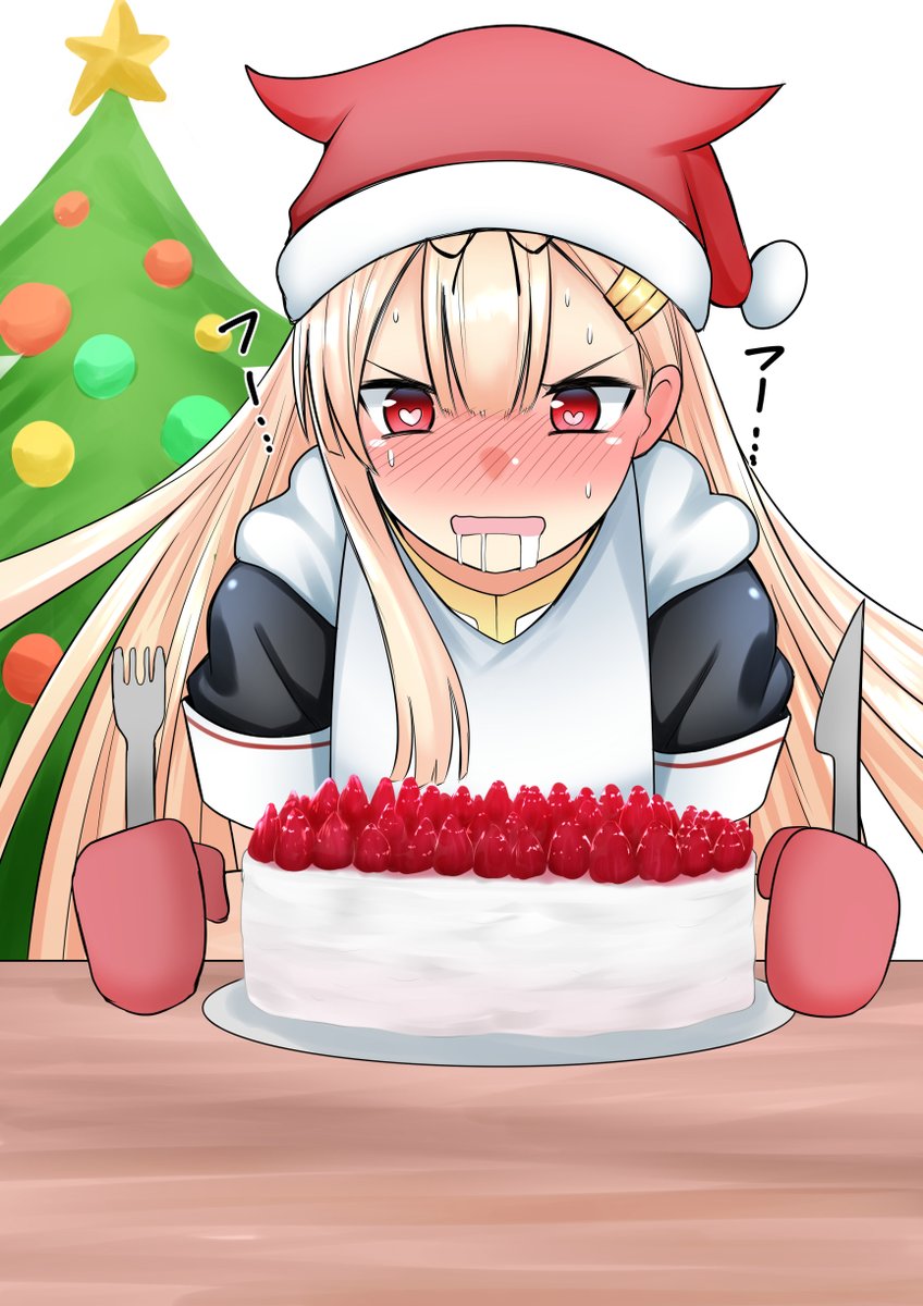 yuudachi (kancolle) ,yuudachi kai ni (kancolle) 1girl solo christmas tree food long hair blonde hair hat  illustration images