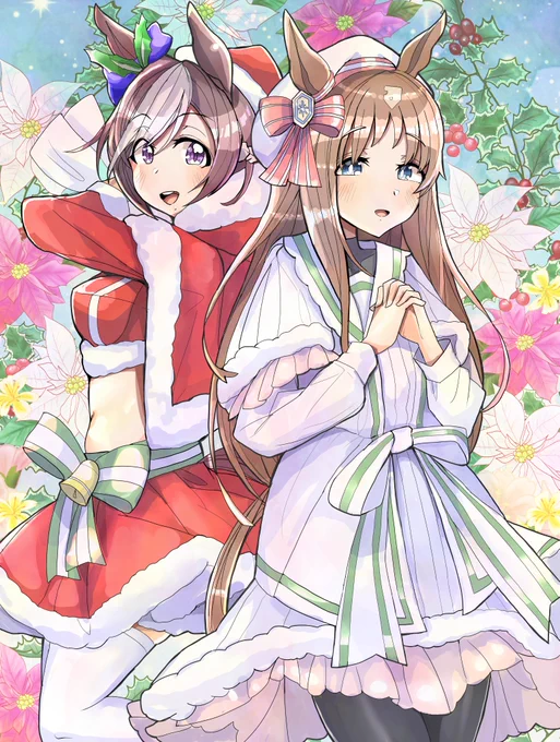 グラスペでクリスマス。グラスは海外にいた子ども時代とかに聖歌隊入ってそう。#ウマ娘 #スペシャルウィーク #グラスワンダー 