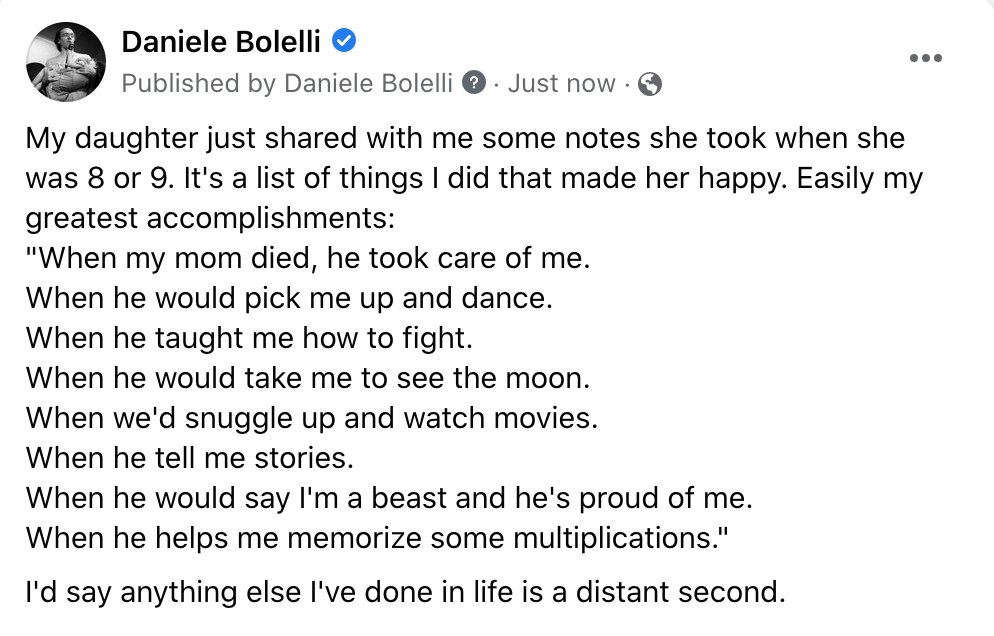 DBolelli's tweet image. My daughter just shared with me some notes she took when she was 8 or 9. It&apos;s a list of things I did that made her happy. Easily my greatest accomplishments.