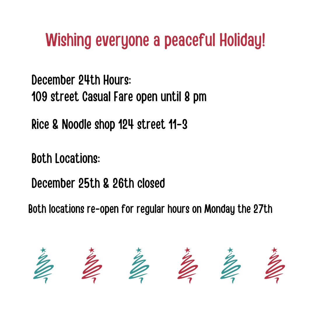 Wishing everyone a very Safe and Happy Holiday Season! Merry Christmas From Cecilia, David and the staff at Hoang Long ! 
#yegfood #yegdt #yeg124street