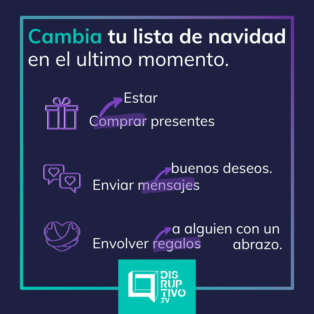DisruptivoTV's tweet photo. No necesitas tener muchísimo dinero para sorprender a tus personas favoritas esta navidad.
Los mejores regalos no llegan envueltos, en cambio, los recuerdos se llevan toda la vida.
.
.
.
El equipo de #Disruptivotv te desea felices fiestas. https://t.co/doHaKRY8MI