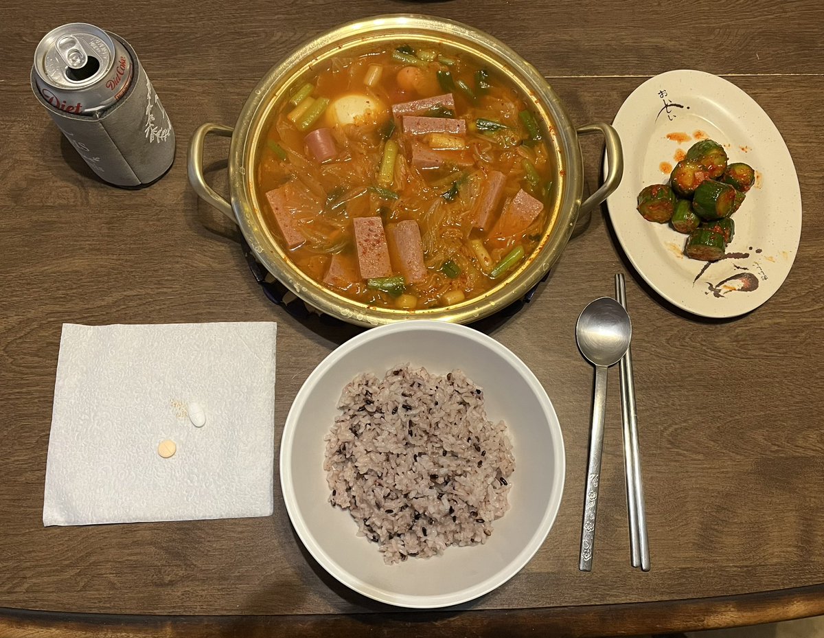 Korean_DMZ_Vets's tweet photo. Jus the Yobo and I tonight for Christmas Eve! She made my favorite, Budae Chigae! ππππππ. #koreanfood #budaechigae https://t.co/CLjEzs5bZD