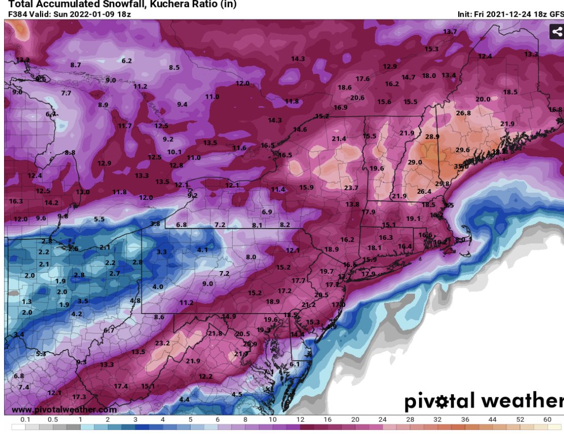 BradyBGWX's tweet photo. A 3 snowstorm Christmas present from the GFS! Happy Christmas to all, and to all a Good Night! https://t.co/1YEZ7OD1t3