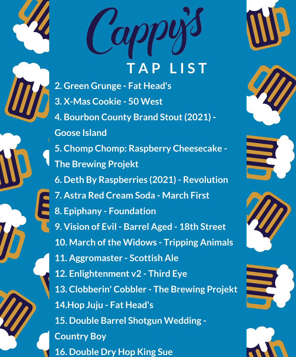 NorwoodCappys's tweet photo. 🍻🍺Cappy’s Tap List🍺🍻
#taplist #craftbeer #drinklocal #cincycraft https://t.co/qO8ZK5FSR2