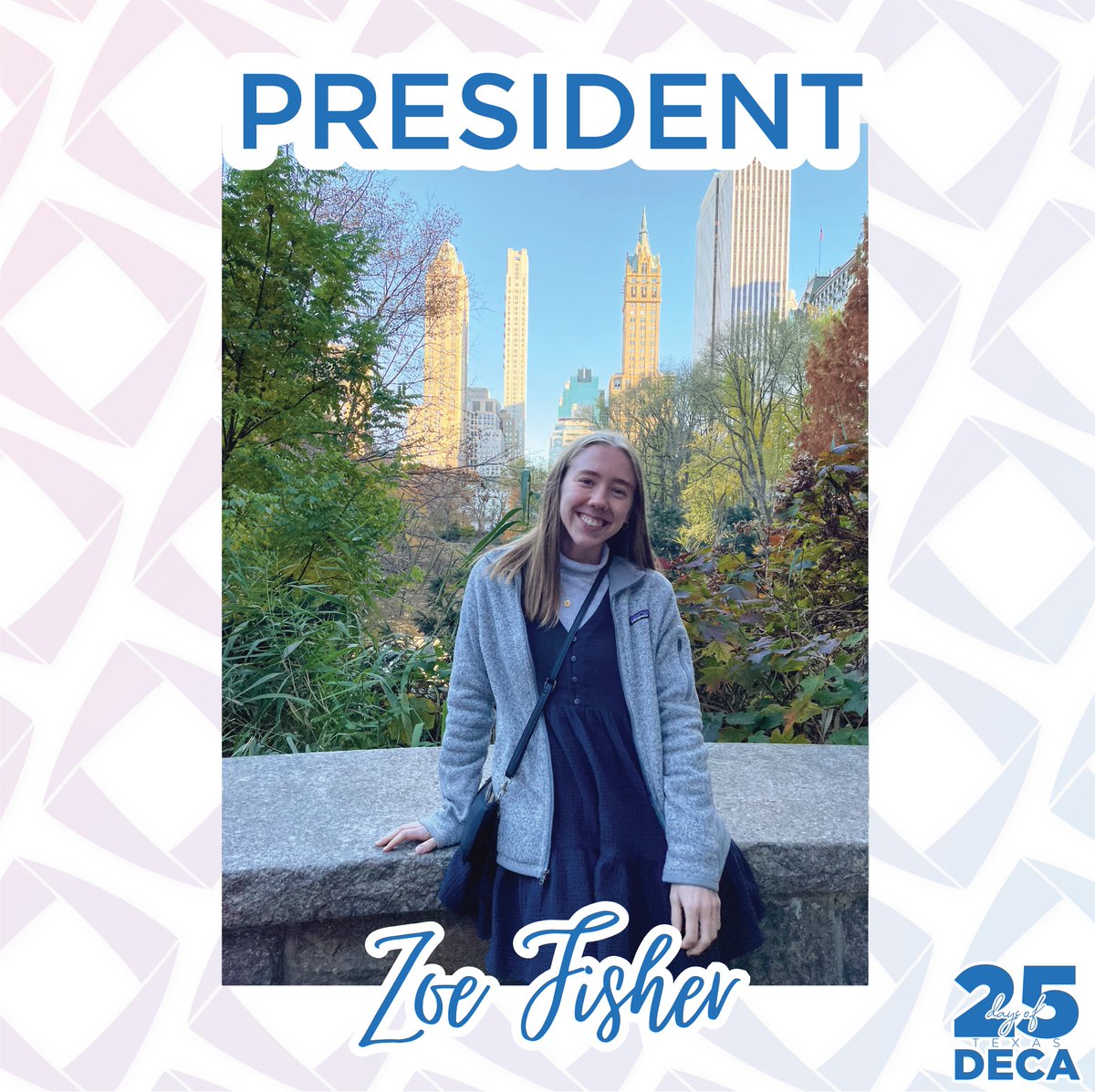TexasDECA's tweet photo. On the twenty-third day of 25 Days of DECA, we spotlight Zoe Fisher, our amazing Texas DECA President! You hold Team 76 together, and we thank you!
  
#leadership #stateofficer #texasdeca #deca #25daysofdeca https://t.co/FxLCdjsI5n