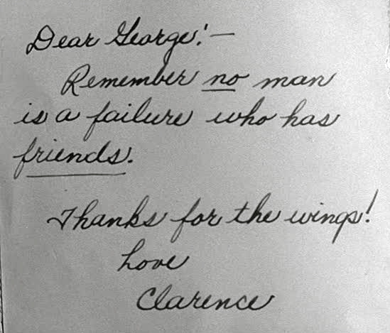 MrGeorgeBailey's tweet photo. "Dear George, remember no man is a failure who has friends. Thanks for the wings, Love Clarence." 

#ItsAWonderfulLife #TwitsAWonderfulLife https://t.co/rtf53d4VLx