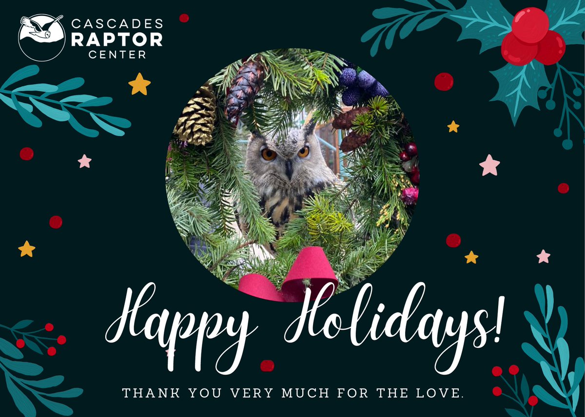 raptortweets's tweet photo. The staff and birds of Cascades Raptor Center wish you all safe &amp; joyous holidays! https://t.co/NqpL3uO96k