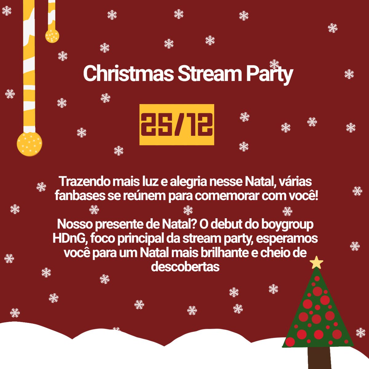 HDnGProject's tweet photo. CHRISTMAS STREAM PARTY!

Horário: 15h a 21h
Data: 25/12
Onde: No YouTube e em todas as fanbases participantes, principalmente na HDnG Project!

FIQUEM ATENTES E ATIVEM AS NOTIFICAÇÕES DA @HDnGProject

Segue o fio ⬇️ https://t.co/6L9PMknUaZ
