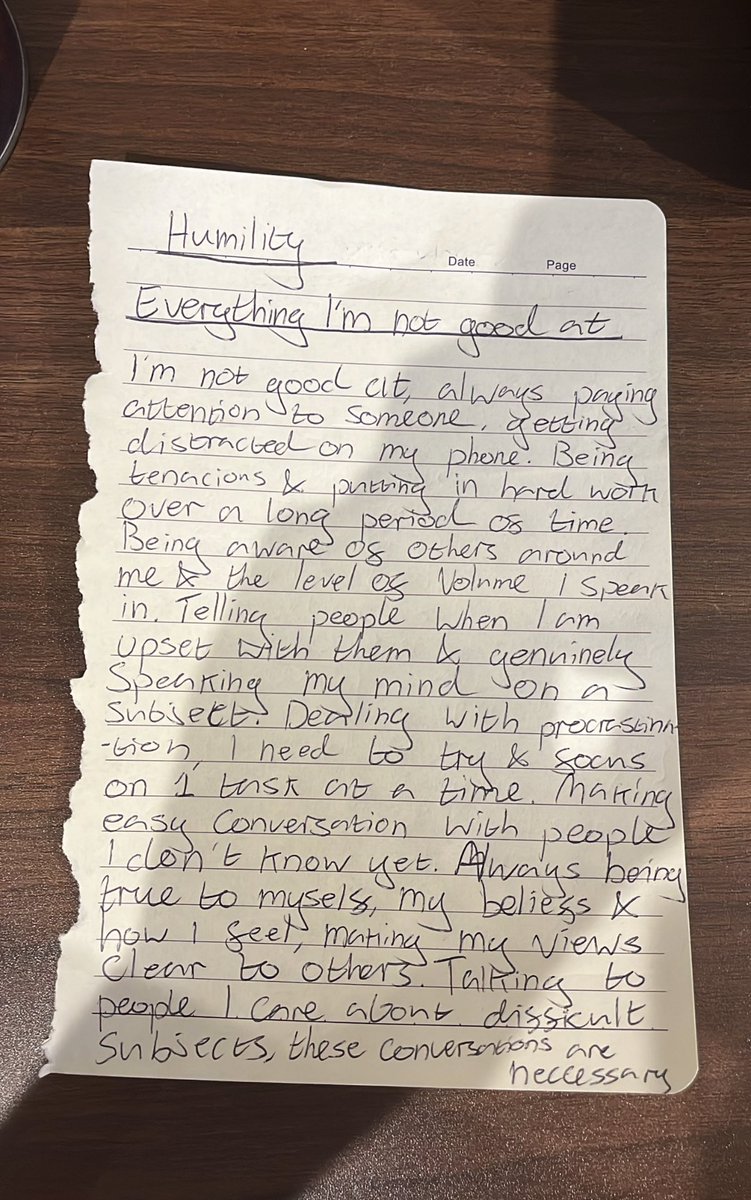 JoshyP01's tweet photo. Day 12: Humility - This was also a difficult one. Today I wrote down everything I am not good at, these are things I am going to work on for the rest of my life, thank you @garyvee for giving me the opportunity to realise these things about myself💜#HumilityGaryVee https://t.co/0dwQrVi8zb