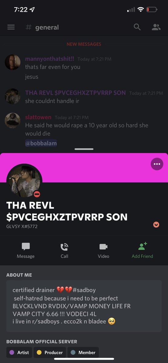 PASTIVITY's tweet photo. So this fuck think this shit funny on discord @discord @notbobbalam https://t.co/zk6Qr15AKS