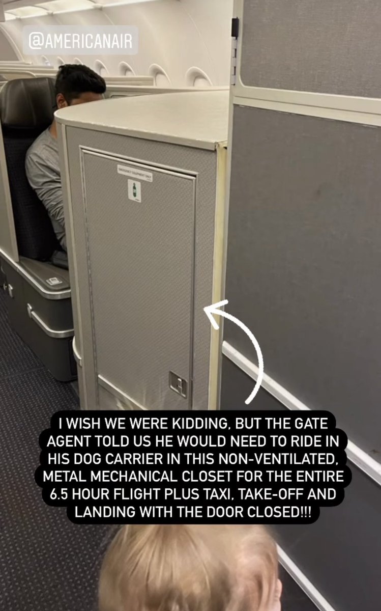 Thankfully didn’t happen to us, but <a href="/AmericanAir/">americanair</a> gate agents told humans of a disabled dog with a ticket this is where they’d have yo be for six hours + on a flight. Shame on you <a href="/AmericanAir/">americanair</a> Grateful for <a href="/Delta/">Delta</a> for being more pet friendly (with a purchased ticket).