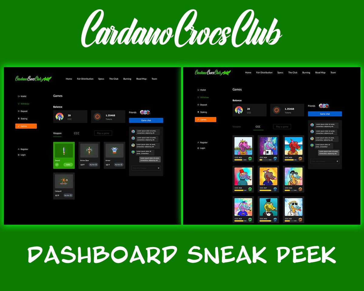 Here are the first sneak peaks of the dashboard where you will stake your croc to earn daily rewards, store your in-game items and access the CCC games.
