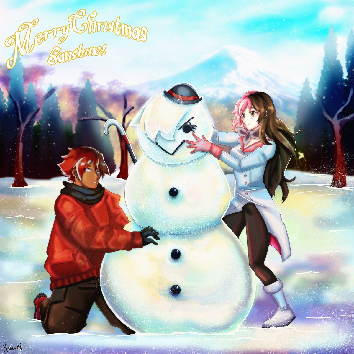 MurderofBirds_'s tweet photo. She’ll never see it coming! Christmas time in Canada, w/ Cal, has been an unforgettable two weeks so far! In anticipation for it, I wanted to do something cute for her that went with the festivities! Hey @Calxiyn, do you want to build a snowman?

Commission done by @Mikururun https://t.co/SSHbRYzUPU
