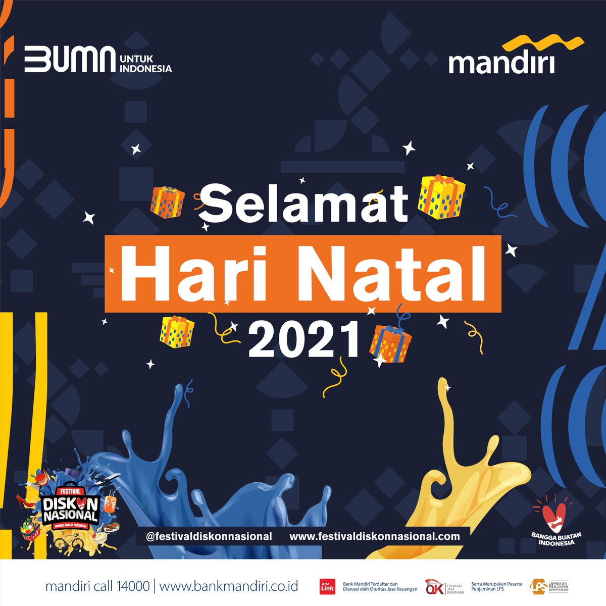 FestivalDiskon's tweet photo. Selamat Hari Natal bagi semua yang merayakan. Semoga kedamaian dan keberkatan selalu menyertai kita semua.

Mari rayakan hari ini dengan penuh suka cita dengan orang-orang terkasih 🌟🎄🎁

#FestivalDiskonNasional #JakartaPunyaDiskon #HariNatal https://t.co/s7NQo4PuCd