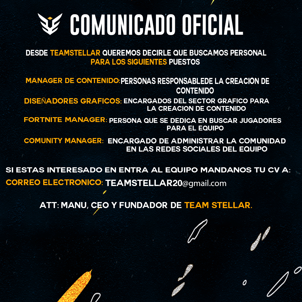 TeamStellar20's tweet photo. #COMUNICADO⭐️

❗️Estamos buscando personal para cubrir estos puestos dentro del club.❗️

#GoStellar💛 https://t.co/cdciAJoyt3
