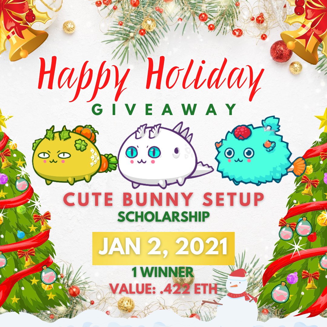 NovusOmniGuild's tweet photo. 🎉SCHOLARSHIP GIVEAWAY! 🎉
Thank you all for your hard work and support! We are giving away a CUTE BUNNY setup! 🐇🎁🎉

✅RT &amp; follow!  (2 entries)
✅Tag friends! (1 entry per tag)
✅Comment how you will use the team! (3 entries)

#axieinfinity #axiescholarship #axiegiveaway https://t.co/iuaDJnd2T6