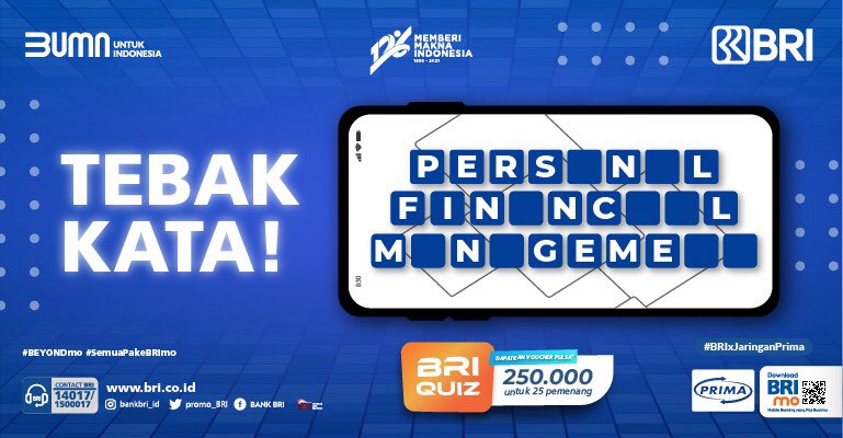 promo_BRI's tweet photo. Sobat BRI, di momen HUT BRI kali ini, Quiz #BRIxJaringanPRIMA hadir lagi bagi-bagi hadiah seru!
Jawab pertanyaan dibawah ini dgn hashtag #BRIxJaringanPrima. Jangan lupa follow @promo_BRI
 &amp; @jaringanprima 
Ada hadiah pulsa Rp 250 rb utk 25 pemenang yg beruntung. Selamat mencoba! https://t.co/r2dFDguHKq