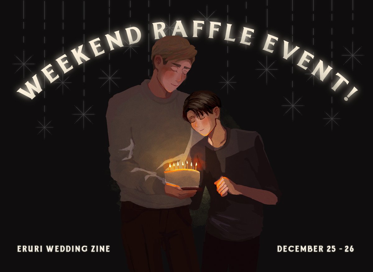 eruri_wedding's tweet photo. 💫WEEKEND RAFFLE EVENT!

📦To celebrate Levi's birthday, this weekend we're giving away two full Merch + Book bundles + free shipping!

→How to enter: just quote retweet this post and tag someone else! Winners will be randomly selected on DEC27th and DM'd. Happy holidays!✨ https://t.co/sTu6vBwf2Z