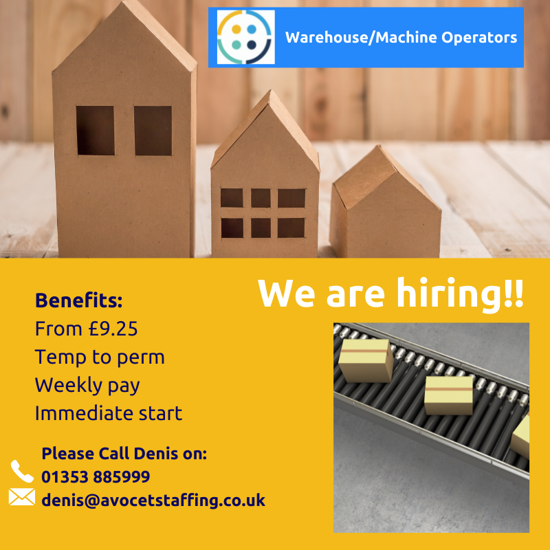 AvocetLimited's tweet photo. Warehouse/Factory Operator
£9.25ph
Immediate start 
Sutton
Call 01353 885999
Denis@avocetstaffing.co.uk
To apply click link 
https://t.co/6nPyo8iRRc https://t.co/ENSA7xH0Hp