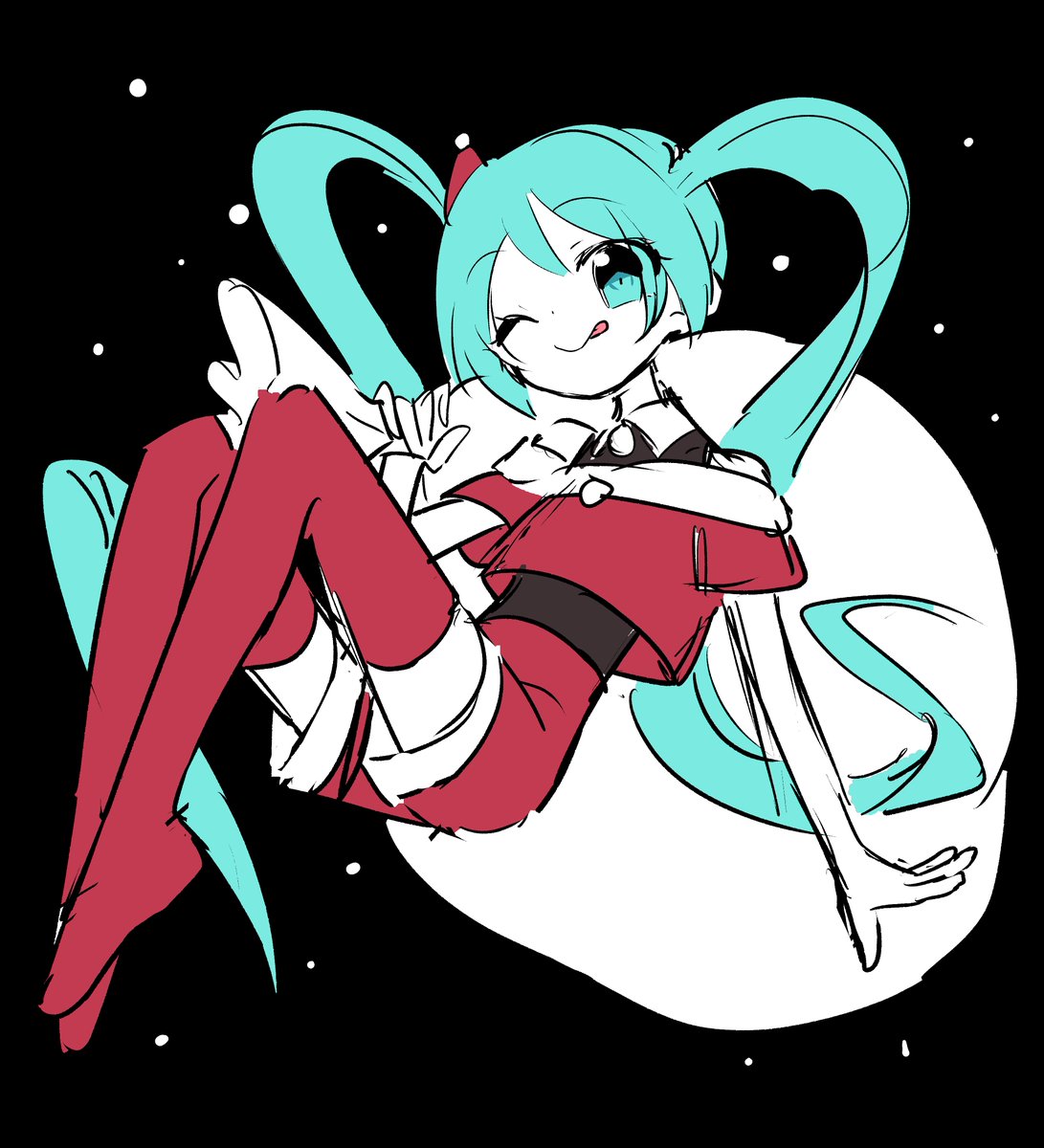 hatsune miku 1girl solo twintails one eye closed long hair tongue thighhighs  illustration images