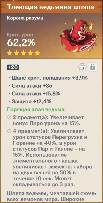 feniodk's tweet photo. Годную шляпу выбил на Дилюка. Общий урон возрос на 9% с ней, судя по калькулятору. Топ стата, доп статы 3\4 прокнули, к сожалению. Но потом заменю, если выбью лучше, когда на Ху Тао буду Ведьму фармить. Таким образом: на Дилюке сейчас 3 Алая ведьма, 2 Гладиатора #GenshinImpact https://t.co/xtssOnKrEQ