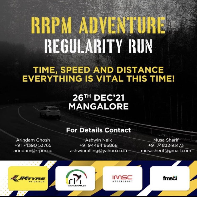 RRPM Adventure 2021, an #fmsci approved regularity event, will take place in Mangalore on December 25 and 26.